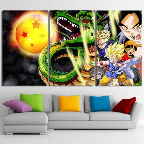 Shenron Goku Kid Pan Vibrant 3pc Wall Art Decor Canvas Prints