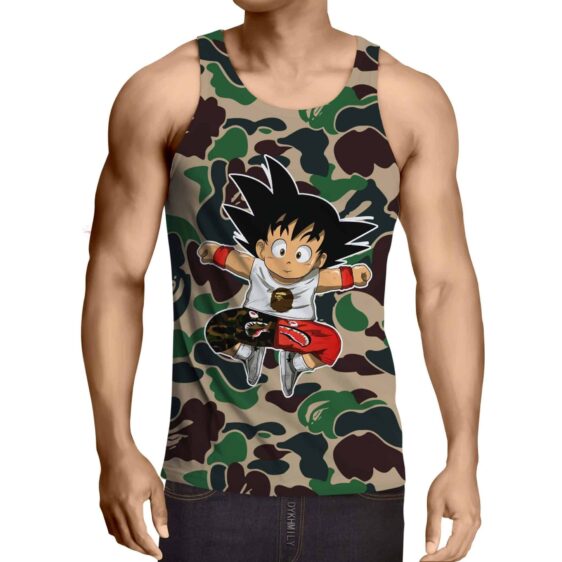 Cute Jumping Kid Goku Cameo Camouflage Streetwear Tank Top