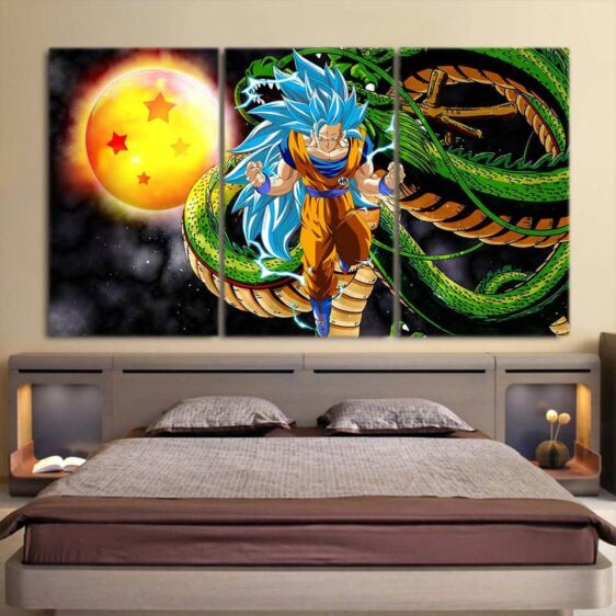 Dragon Ball Shenron Son Goku SSJ4 Blue Vibrant 3pc Canvas Print