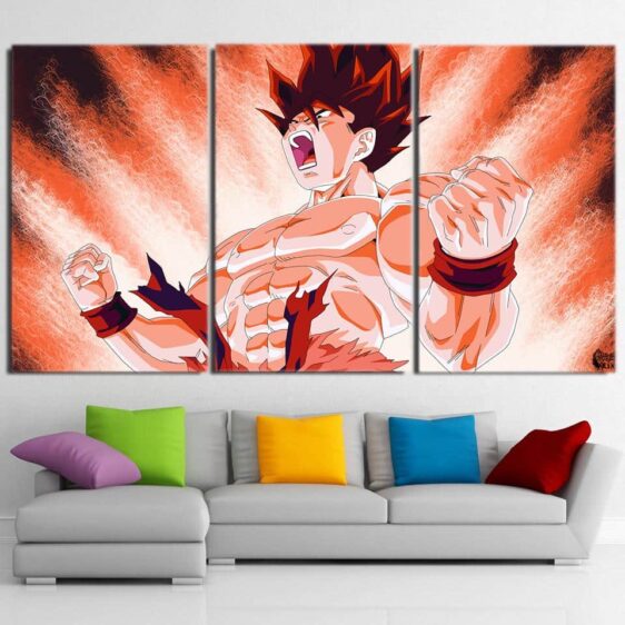 DBZ Goku Power Aura Muscle Strong Hero 3pc Wall Art Canvas Print