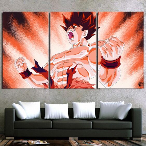 DBZ Goku Power Aura Muscle Strong Hero 3pc Wall Art Canvas Print