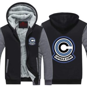 Classic Capsule Corp Logo Gray & Black Zip Up Hooded Jacket