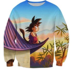 DBZ Cute Kid Goku Sitting Sky Full Print Sweatshirt - Saiyan Stuff