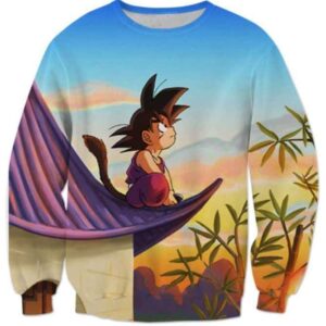 DBZ Cute Kid Goku Sitting Sky Full Print Sweatshirt - Saiyan Stuff