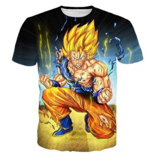 DBZ Goku Super Saiyan Thunder Power Damage Fight Cool Design T-Shirt - Saiyan Stuff - 1