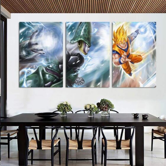 Dragon Ball Cell Villain Fight Goku Sketch 3pc Wall Art Decor Canvas Prints