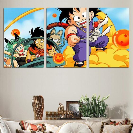 Dragon Ball Goku Kid Ride Nimbus Yamcha 3pc Wall Art Decor Canvas Prints