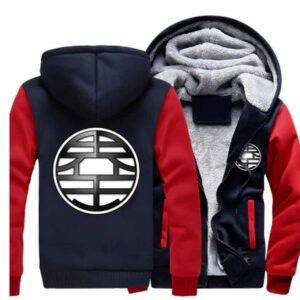 Dragon Ball King Kai Kanji Symbol Red Navy Zipper Hooded Jacket - Saiyan Stuff