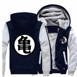 Dragon Ball Master Roshi Kanji Symbol Grey Navy Zipper Hooded Jacket - Saiyan Stuff