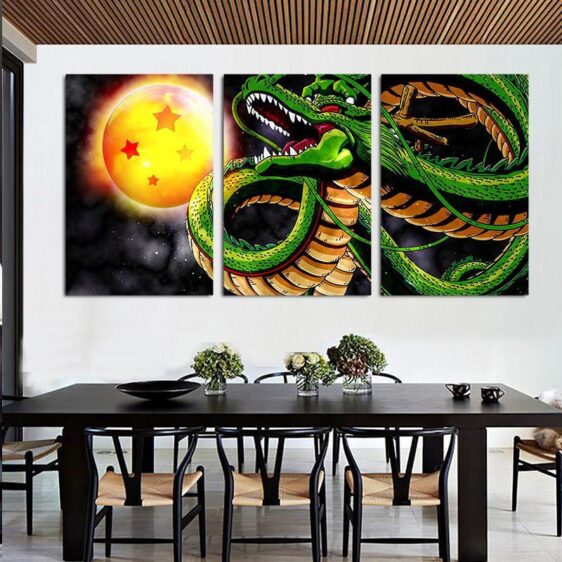Dragon Ball Shenron Galaxy Background 3pc Wall Art Decor Canvas Prints