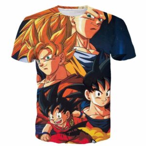 Goku Evolution from Kid to SSJ3 Transformation Dopest 3D T- Shirt - Saiyan Stuff