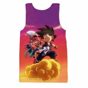 Kid Goku & Chichi Flying on Golden Cloud 3D Tank Top - Saiyan Stuff