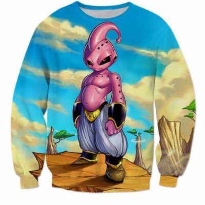 New Dragonball Kid Buu Colorful Pink Blue 3D Sweatshirt - Saiyan Stuff