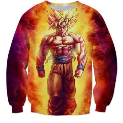 SSJ2 Son Goku Super Saiyan 2 Flame Fire 3D Sweatshirt - Saiyan Stuff