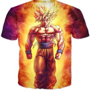 SSJ2 Son Goku Super Saiyan 2 Flame Fire 3D T-Shirt - Saiyan Stuff