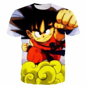 Young Goku Kid Flying Cloud Fight  3D Dragonball T- Shirt - Saiyan Stuff