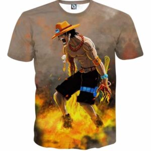 Flaming Ace One Piece Super Angry Impressive T-shirt