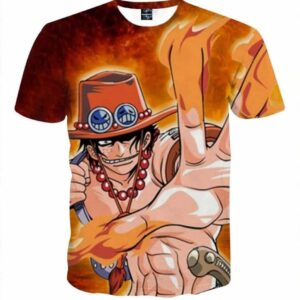 One Piece Ace Fire Fist Flame Portrait Print T-shirt