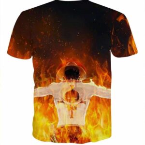 One Piece Ace Flame Back Standing 3D Full Print T-shirt