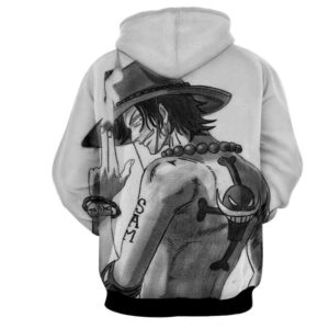 One Piece Charming Ace Fire Fist Black And White Hoodie