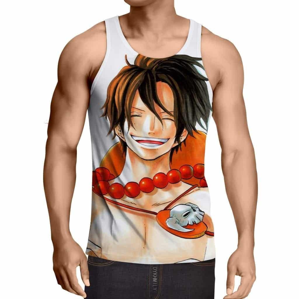 One Piece Fire Ace Smile Happy Cool Theme Design Tank Top Saiyan Stuff