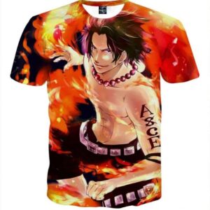 One Piece Muscular Ace Battle Flame Aura Vibrant T-shirt