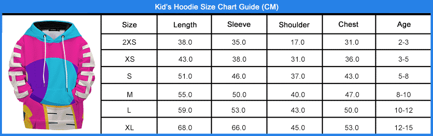 Kids Hoodies Size Chart