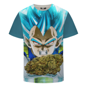 Dragon Ball Stoned SSJ Blue Vegeta Marijuana Nug Cool T-shirt