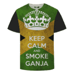 Keep Calm And Smoke Ganja Marijuana Hemp Brazil Flag T-shirt