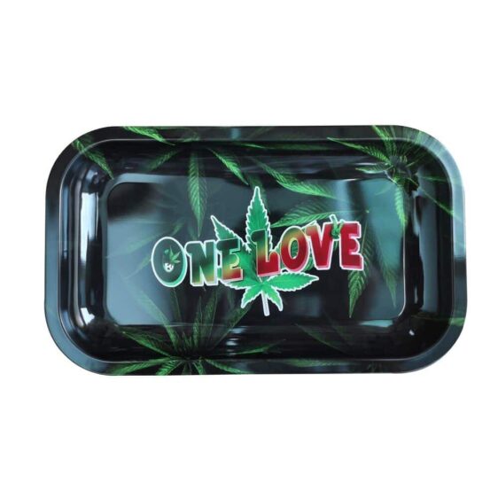 One Love by Bob Marley in Marijuana Leaf Rolling Tray