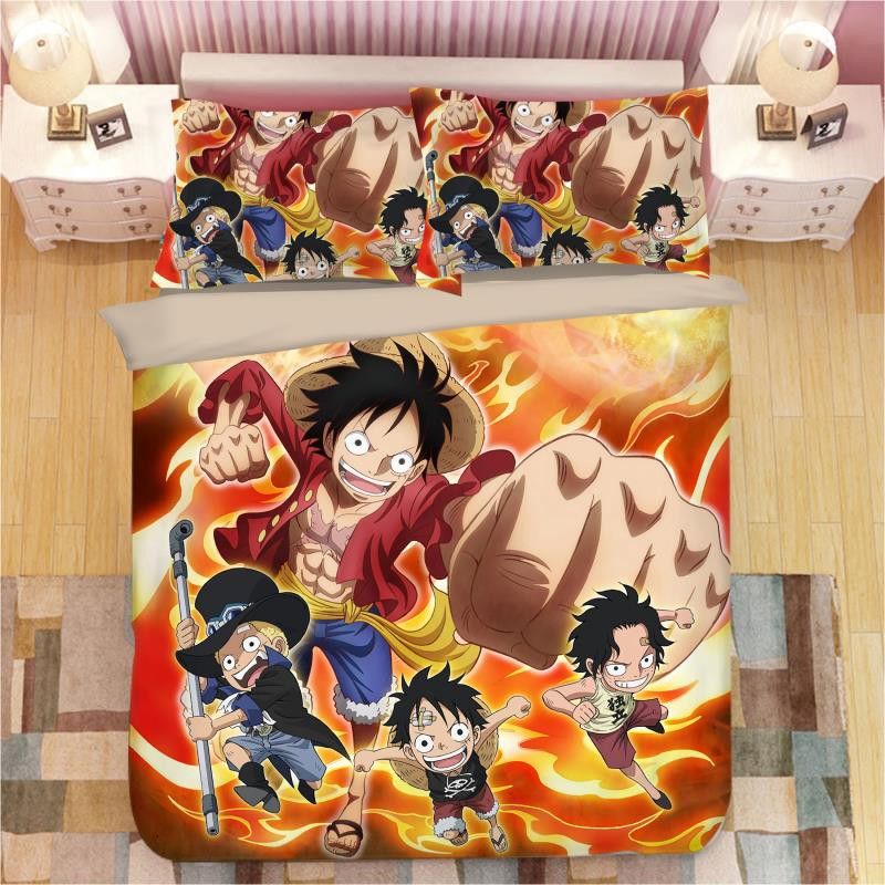 One Piece Luffy Sabo And Ace Flame Fan Art Bedding Set Saiyan Stuff