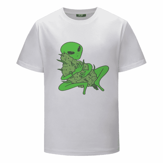 Stoner Alien Hugging Marijuana Mary Jane Nug Weed T-shirt