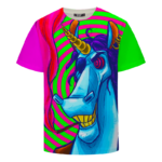 Trippy Unicorn Smoking Joint Neon 420 Marijuana T-Shirt