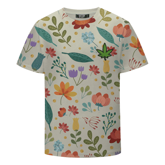 Cute Floral Pattern Marijuana Logo Summer Cool T-shirt