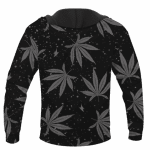 Hippie Skull Awesome Marijuana Leaves Pattern Dope Black Hoodie - BACK