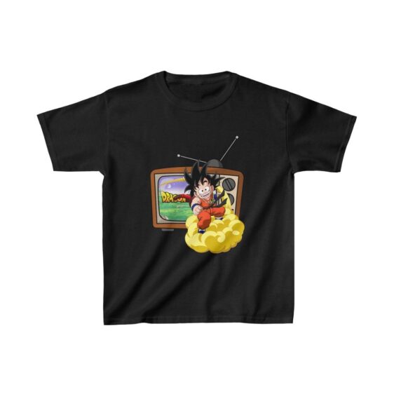 Dragon Ball Z Cute Kid Goku Flying Out Of TV Kids T-shirt