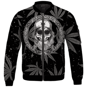 Hippie Skull Awesome Marijuana Leaves Pattern Dope Black Bomber Jacket