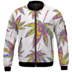 Marijuana Leaf Rainbow Colors All Over Print White Awesome Bomber Jacket