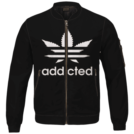 Marijuana Weed Adidas Addicted Logo Black Bomber Jacket