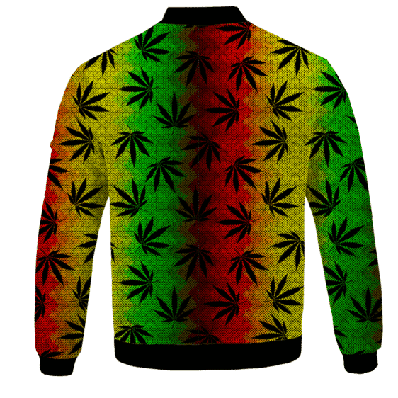 Weed Leaves Marijuana 420 Cool Reggae Pattern Bomber Jacket - BACK