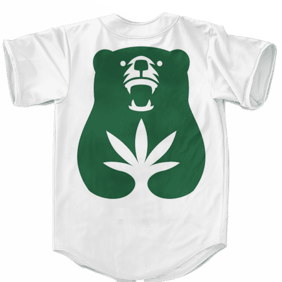 Cannabear Cannabis Weed 420 White Green Minimalist Baseball Jersey - back