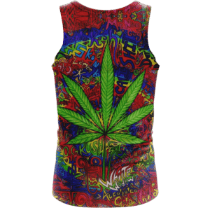 Hippie Style Colorful Marijuana Design Trippy Dope Tank Top - Back