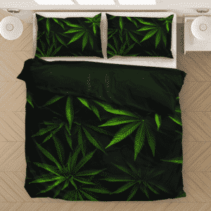 Mary Jane Weed 420 Kush Leaves Black Awesome Bedding Set