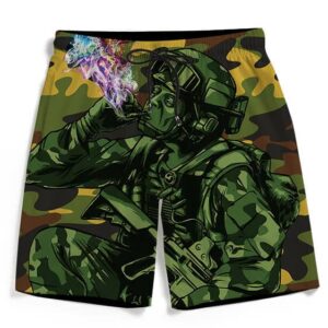 Badass Chilling Soldier Smoking Marijuana Men's Boardshorts