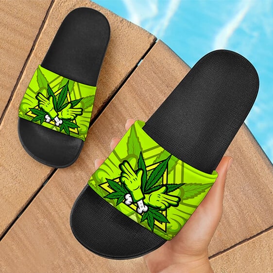 Dope Art Zombie Hands Hazard Marijuana Green Slides Sandals
