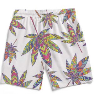 Marijuana Leaf Rainbow Colors Print White Men's Beach Shorts