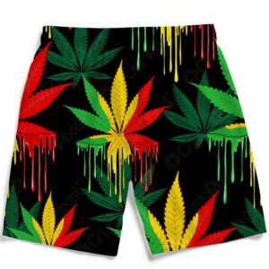 Reggae Colors Marijuana Drip Paint Design Men's Beach Shorts
