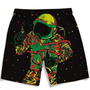 Space Man Astronaut Galaxy Smoking Bong Marijuana Beach Shorts