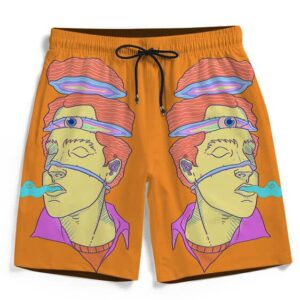 Trippy Guy Smoking Weed Flat Color Art 420 Kush Beach Shorts
