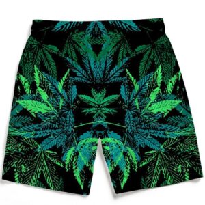 Weed Marijuana 420 Black All Over Print Green Beach Shorts